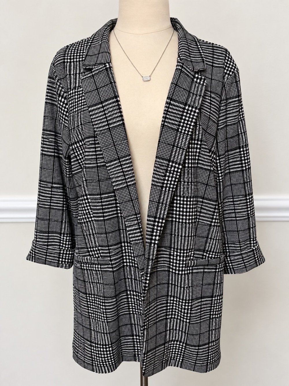 Maurices Black & White Plaid Open Blazer Jacket